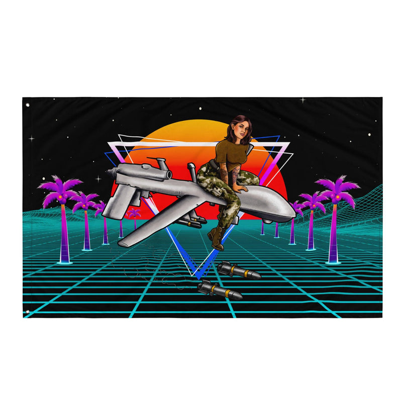 Military Intel Pin-Up Girl Julia MQ-9 Reaper Drone Wall Flag