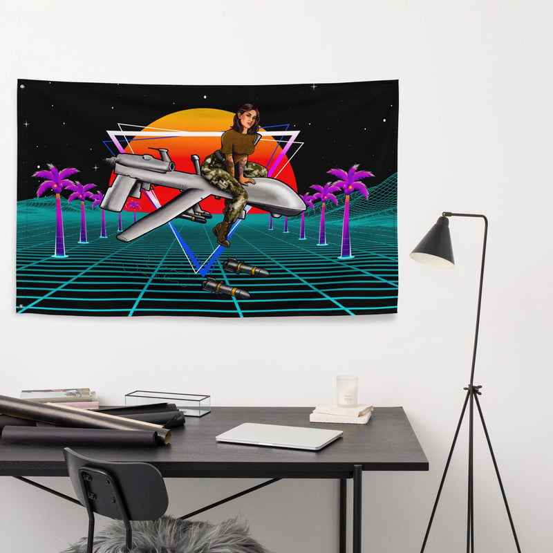 Military Intel Pin-Up Girl Julia MQ-9 Reaper Drone Wall Flag
