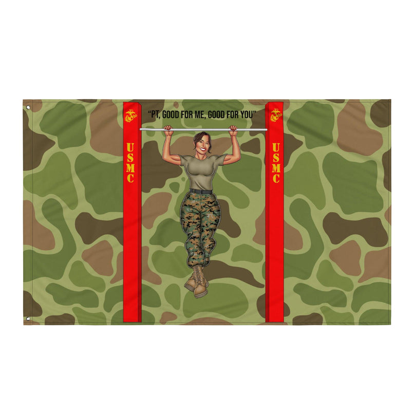 "PT Good for me, Good for You" - Ari USMC Pin-Up Girl Wall Flag