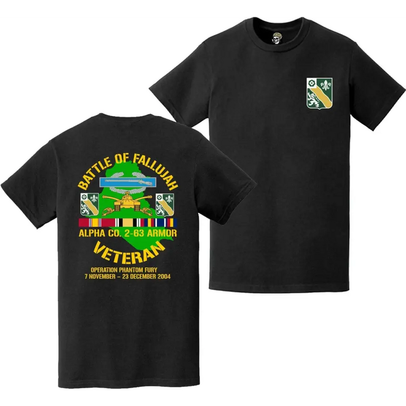 Alpha Co. 2-63 Armor Second Battle of Fallujah (Operation Phantom Fury) Double-Sided Veteran T-Shirt