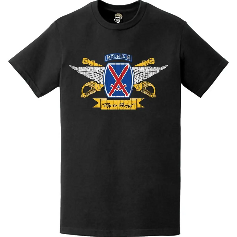 Distressed 10th Combat Aviation Brigade (10th CAB) 'Fly to Glory' Emblem Logo T-Shirt