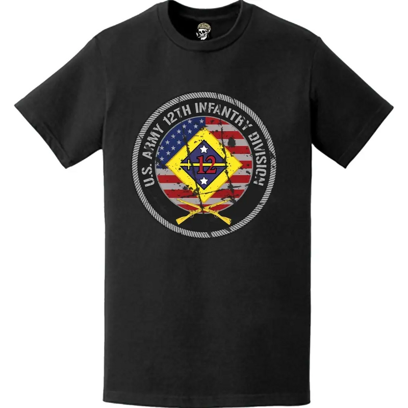 Distressed 12th Infantry Division (12th ID) American Flag Crest T-Shirt