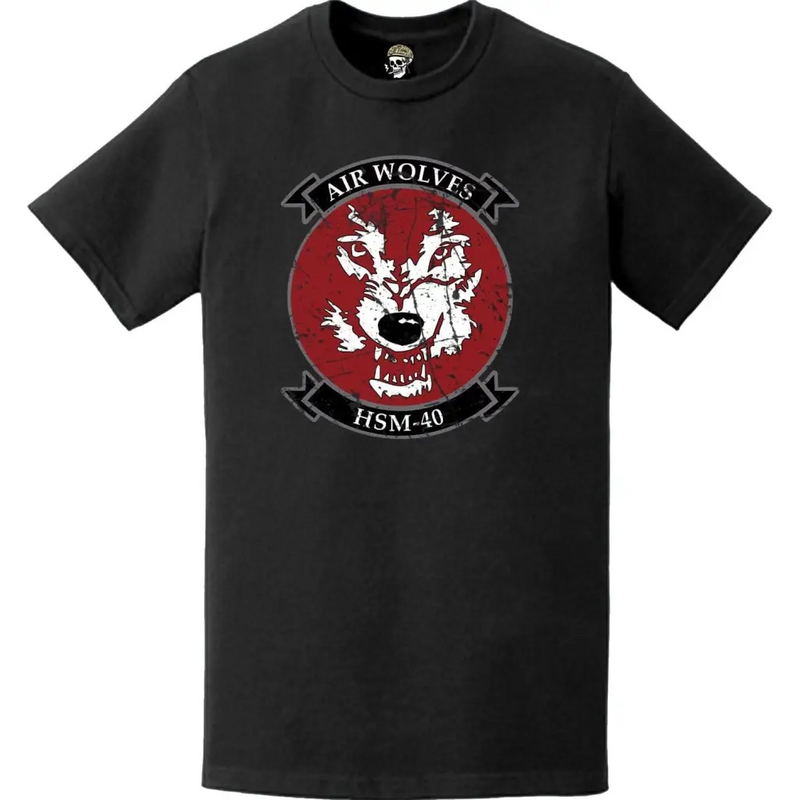 Distressed HSM-40 "Airwolves" Logo Emblem T-Shirt