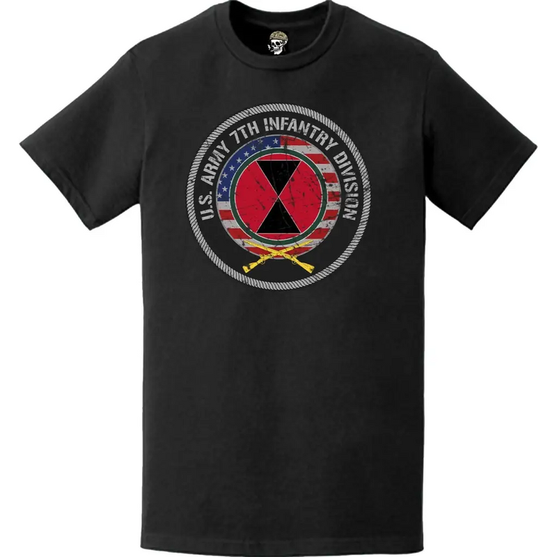 Distressed Patriotic 7th Infantry Division American Flag Crest T-Shirt