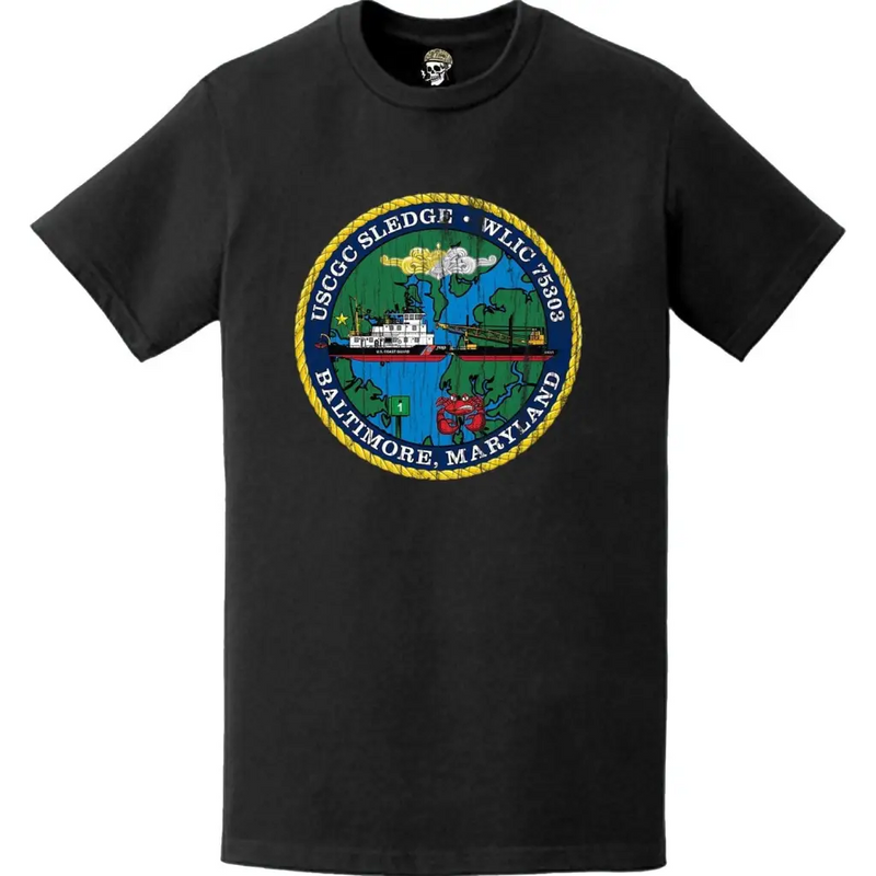 Distressed USCGC Sledge (WLIC-75303) Ship's Crest Emblem Logo T-Shirt