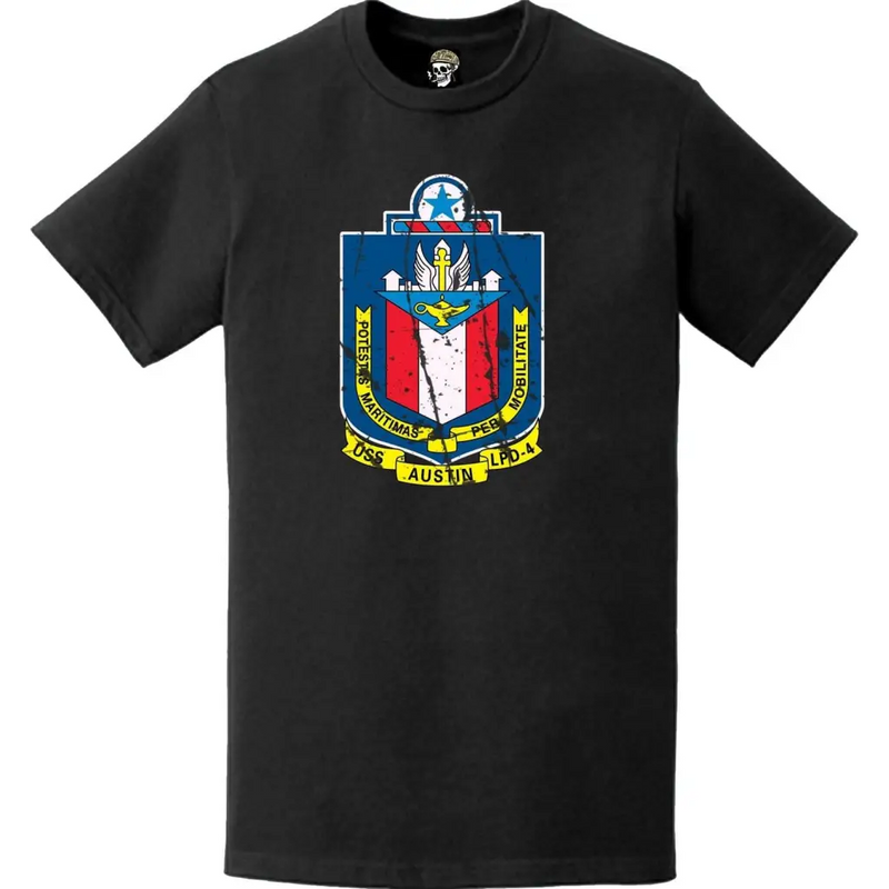 Distressed USS Austin (LPD-4) Ship's Crest Emblem T-Shirt