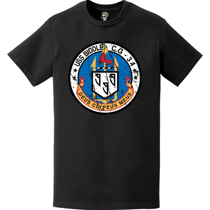 Distressed USS Biddle (CG-34) Ship's Crest Logo T-Shirt