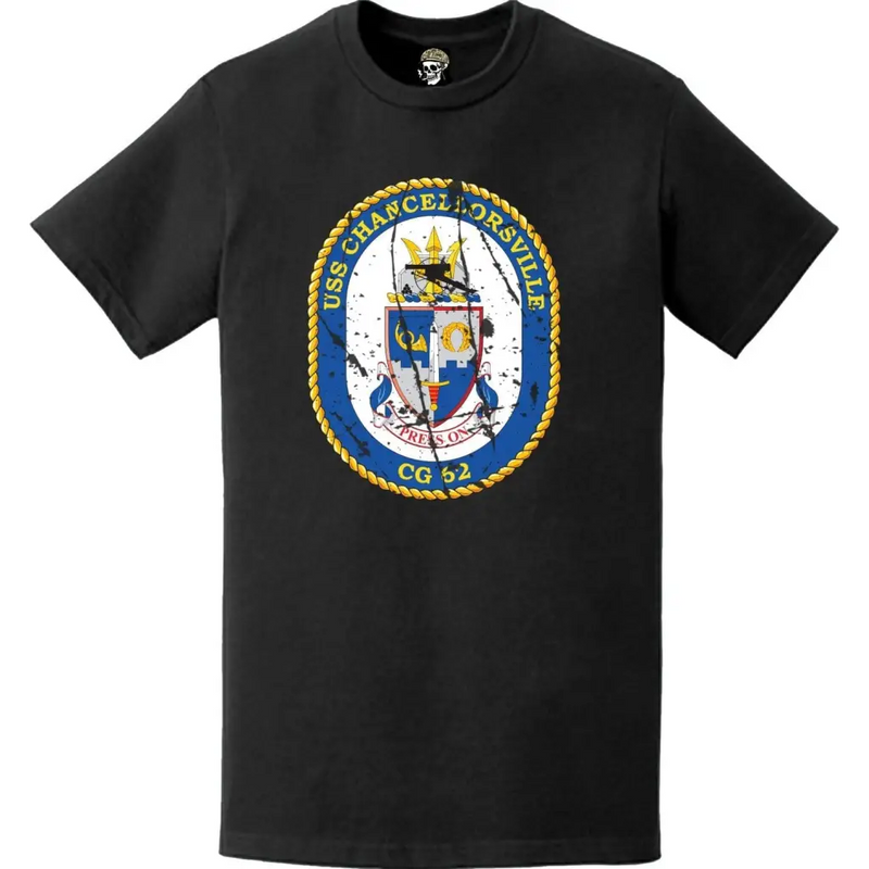 Distressed USS Chancellorsville (CG-62) Ship's Crest Logo T-Shirt