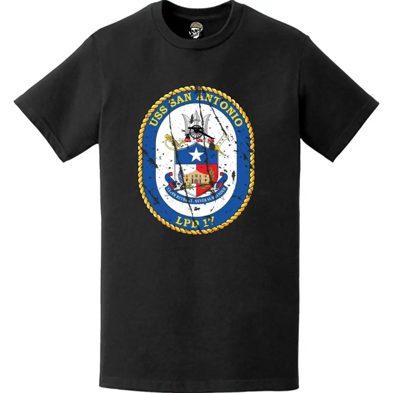 Distressed USS San Antonio (LPD-17) Ship's Crest Emblem T-Shirt