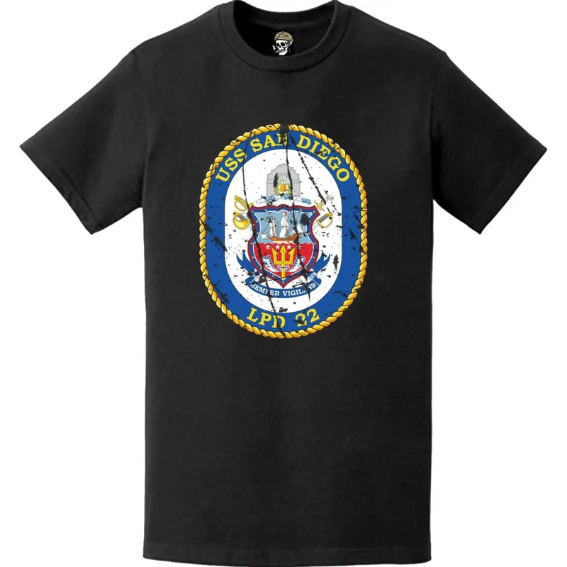 Distressed USS San Diego (LPD-22) Ship's Crest Emblem T-Shirt