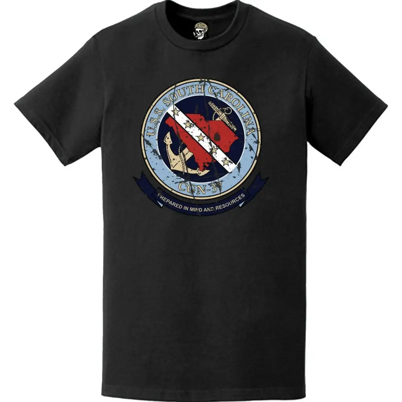 Distressed USS South Carolina (CGN-37) Ship's Crest Logo T-Shirt