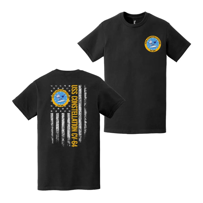 Double-Sided USS Constellation (CV/CVA-64) American Flag T-Shirt