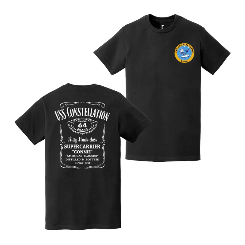 Double-Sided USS Constellation (CV/CVA-64) Whiskey Label T-Shirt