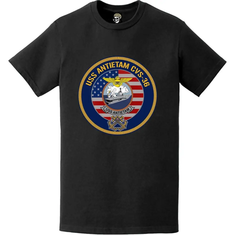 Patriotic USS Antietam (CVS-36) American Flag Crest T-Shirt