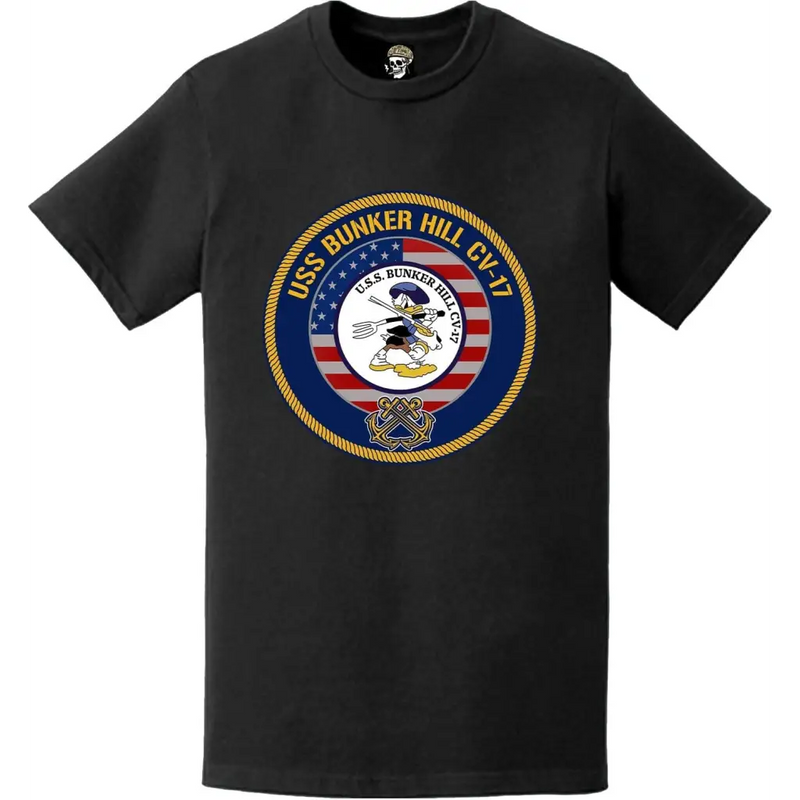 Patriotic USS Bunker Hill (CV-17) American Flag Crest T-Shirt