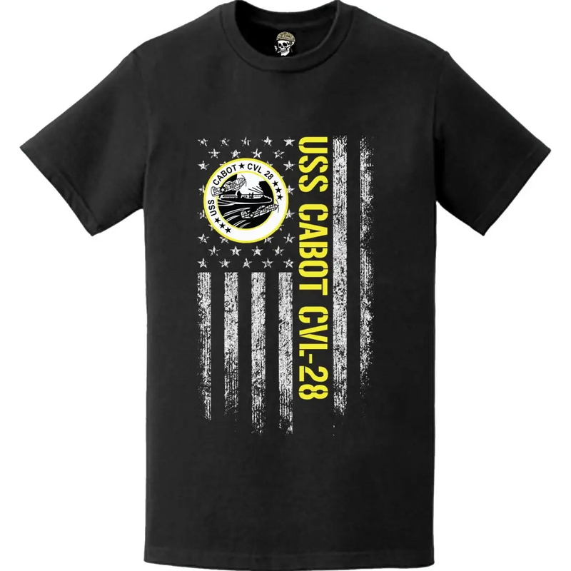 USS Cabot (CVL-28) Patriotic Ship's Crest Logo American Flag T-Shirt