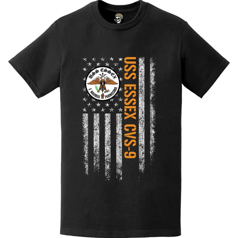 USS Essex (CVS-9) Patriotic Ship's Crest Logo American Flag T-Shirt