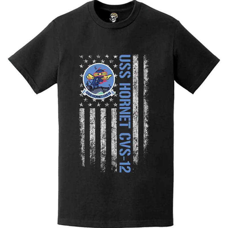 USS Hornet (CVS-12) Patriotic Ship's Crest Logo American Flag T-Shirt