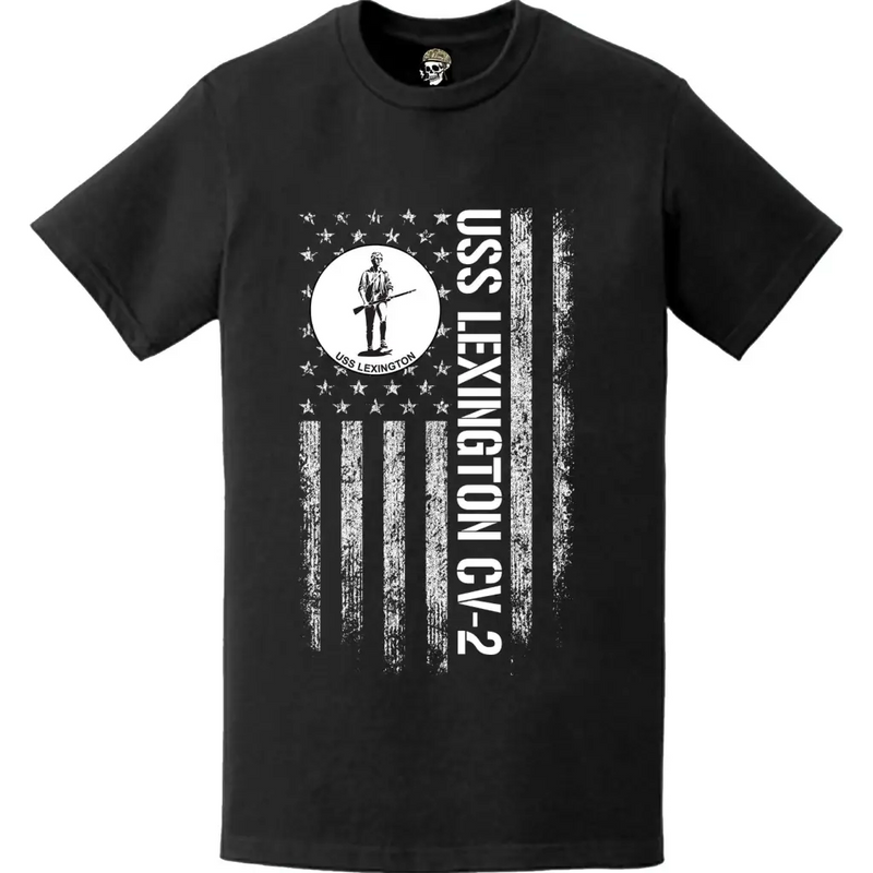 USS Lexington (CV-2) Logo American Flag T-Shirt