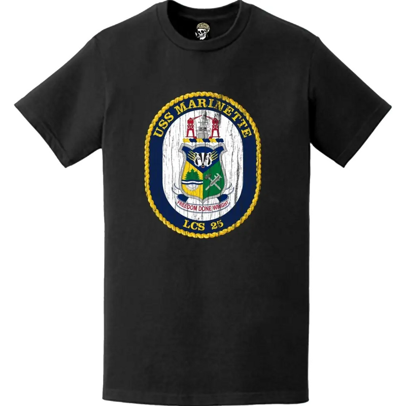 USS Marinette (LCS-25) Distressed Ship's Crest Logo Emblem T-Shirt