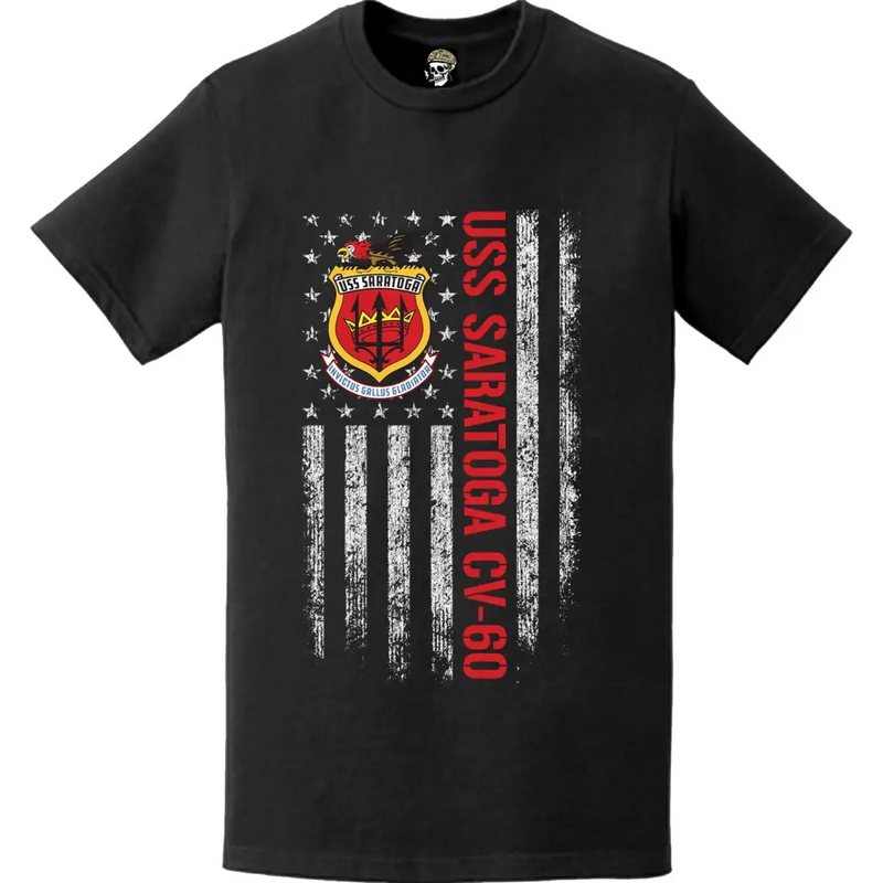 USS Saratoga (CV-60) Patriotic Ship's Crest Logo American Flag T-Shirt