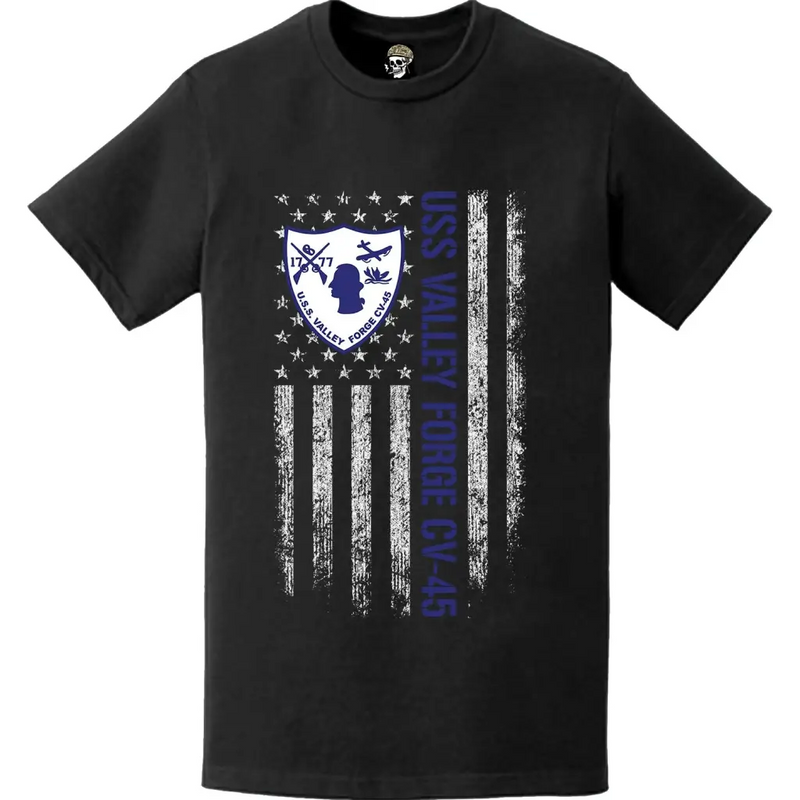 USS Valley Forge (CV-45) Patriotic Ship's Crest Logo American Flag T-Shirt