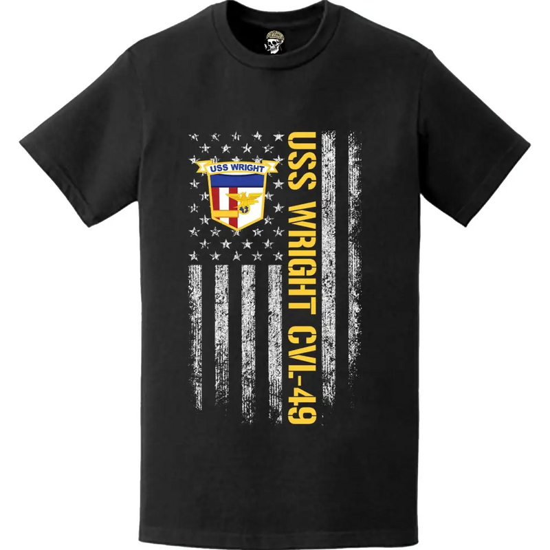 USS Wright (CVL-49) Patriotic Ship's Crest Logo American Flag T-Shirt