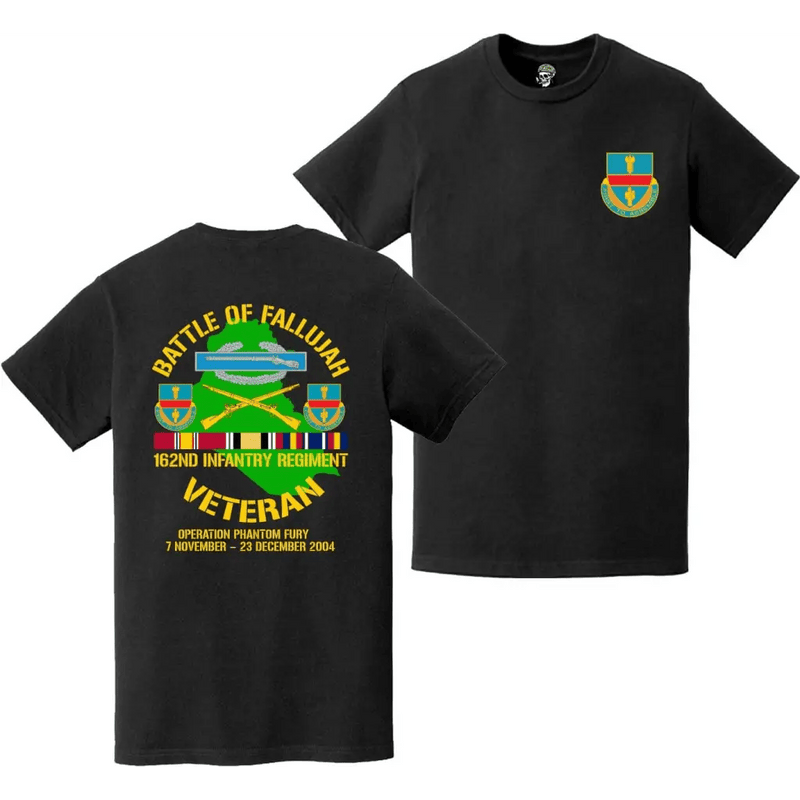 162nd Infantry Regiment Second Battle of Fallujah (Operation Phantom Fury) Double-Sided Veteran T-Shirt
