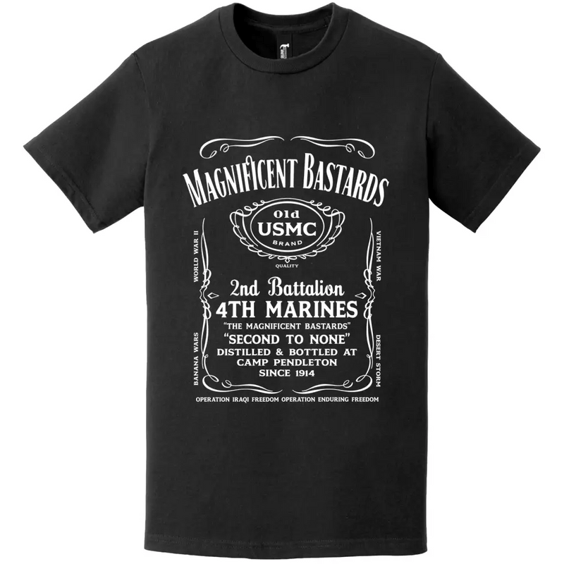2/4 Marines Whiskey Label Motto T-Shirt