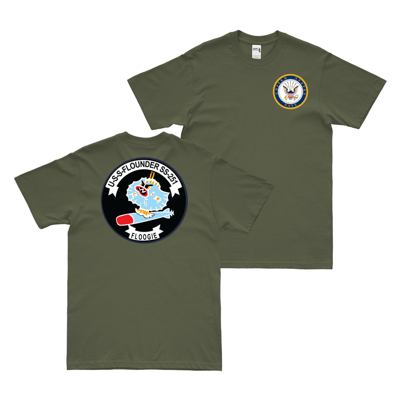 Double-Sided USS Flounder (SS-251) Gato-class Submarine T-Shirt