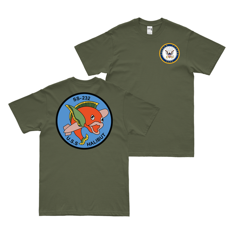 Double-Sided USS Halibut (SS-232) Gato-class Submarine T-Shirt