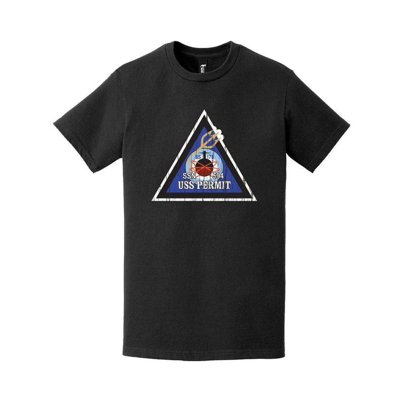 Distressed USS Permit (SSN-594) Logo Crest T-Shirt