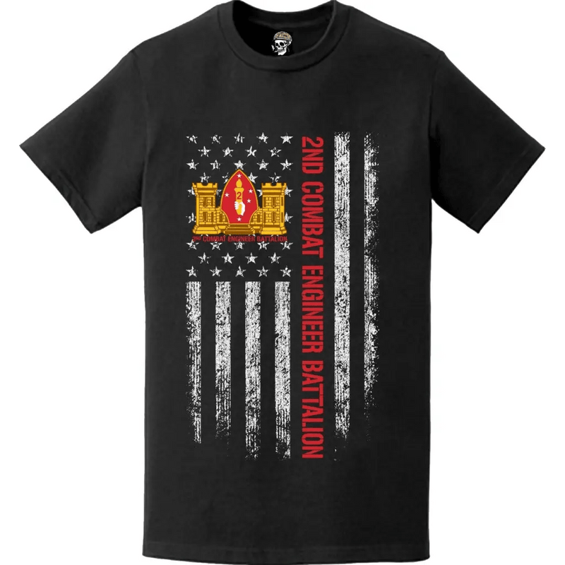 2nd Combat Engineer Battalion (2nd CEB) American Flag T-Shirt