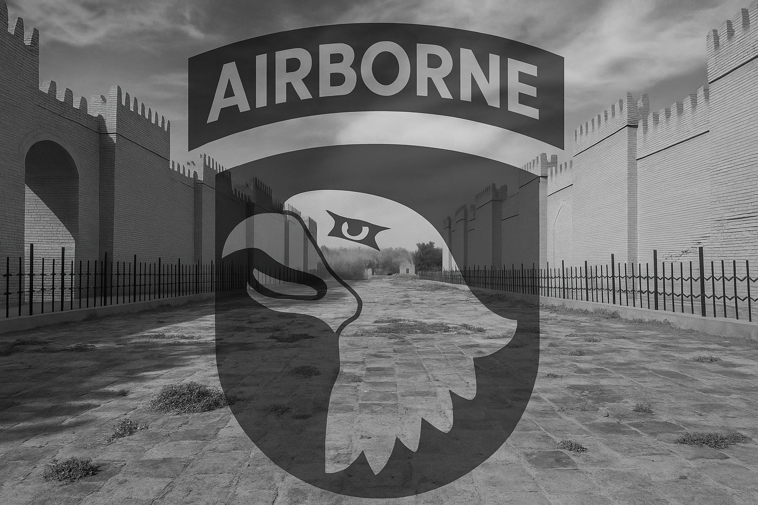 101st Airborne symbol over Babylon Ruins 
