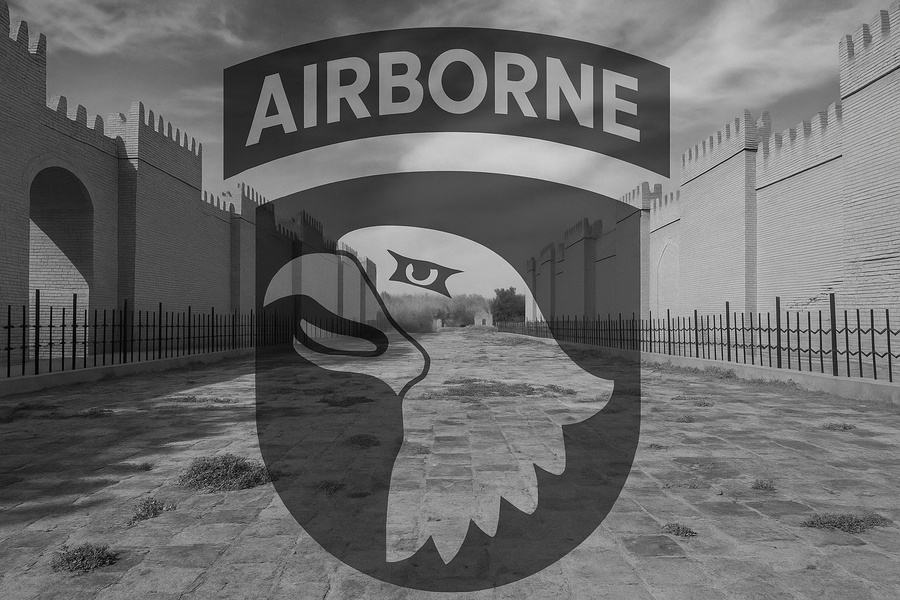 101st Airborne symbol over Babylon Ruins 