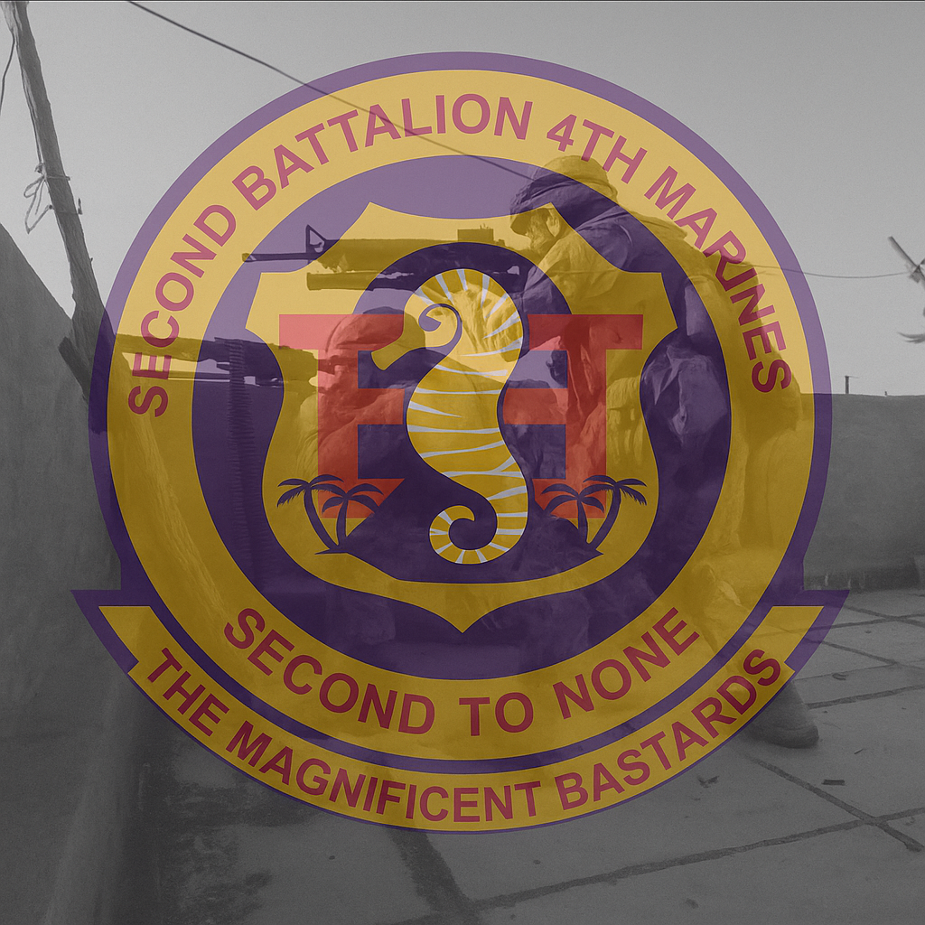 2nd battalion 4th Marines insignia over rooftop fighting in the battle of Ramadi