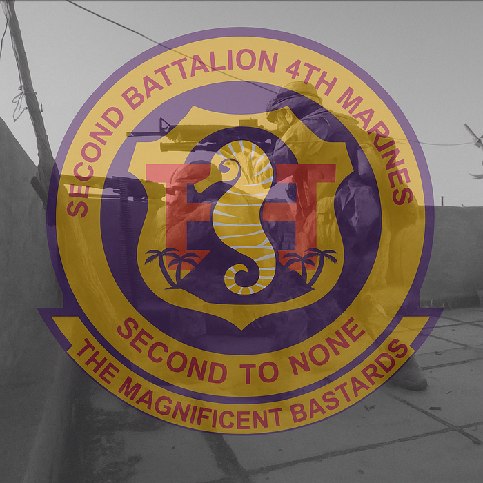2nd battalion 4th Marines insignia over rooftop fighting in the battle of Ramadi