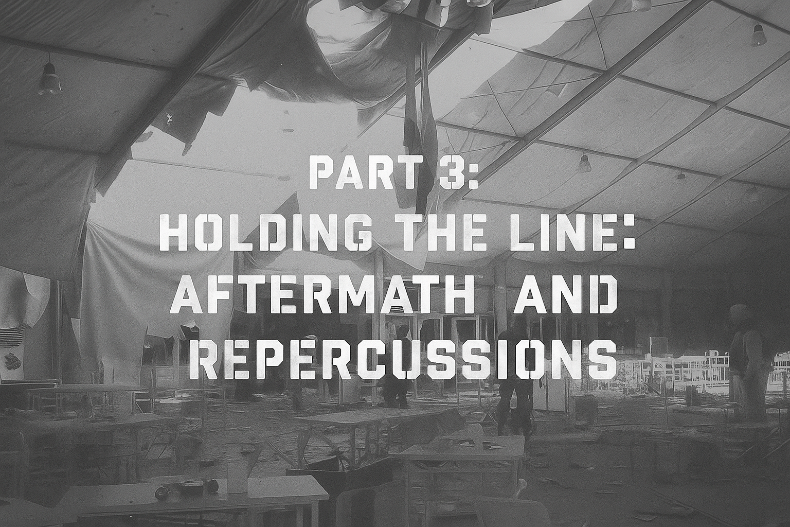 Photo of damage from FOB Marez bombing with title of the article over it