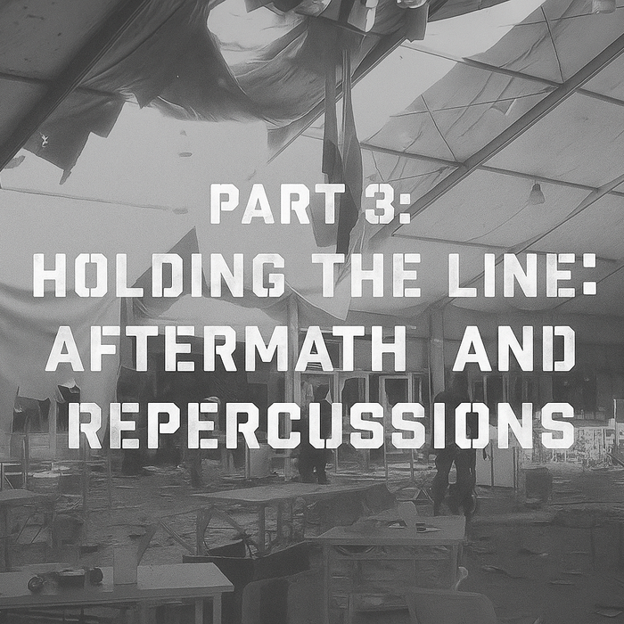 Photo of damage from FOB Marez bombing with title of the article over it