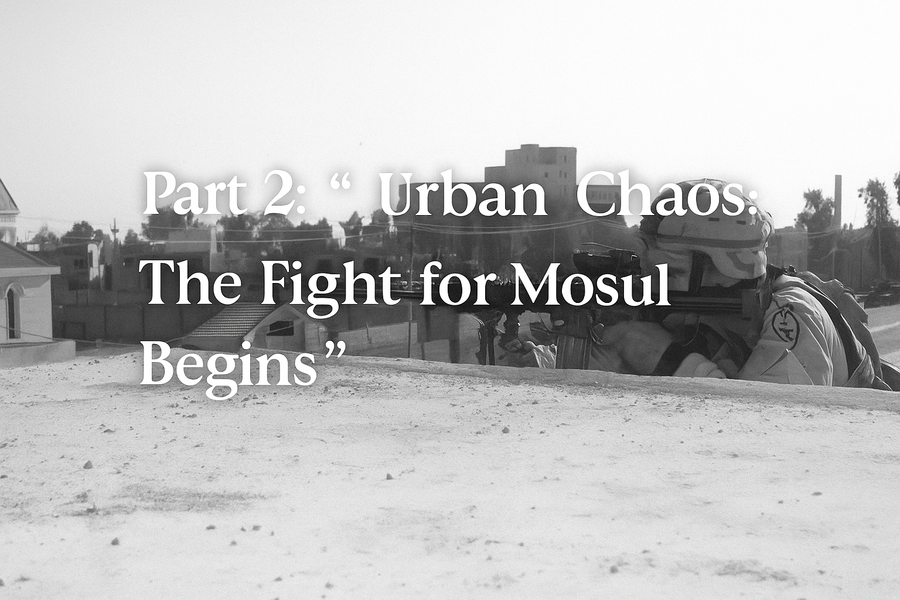image of soldier taking aim on a Mosul rooftop with the name of the article over it