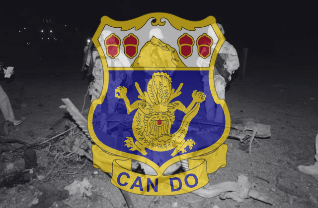 15th Infantry Regiment over image of damage following bombing