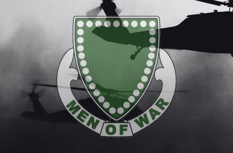 33rd Cavalry Regiment Insignia over helicopters during Operation Starlite