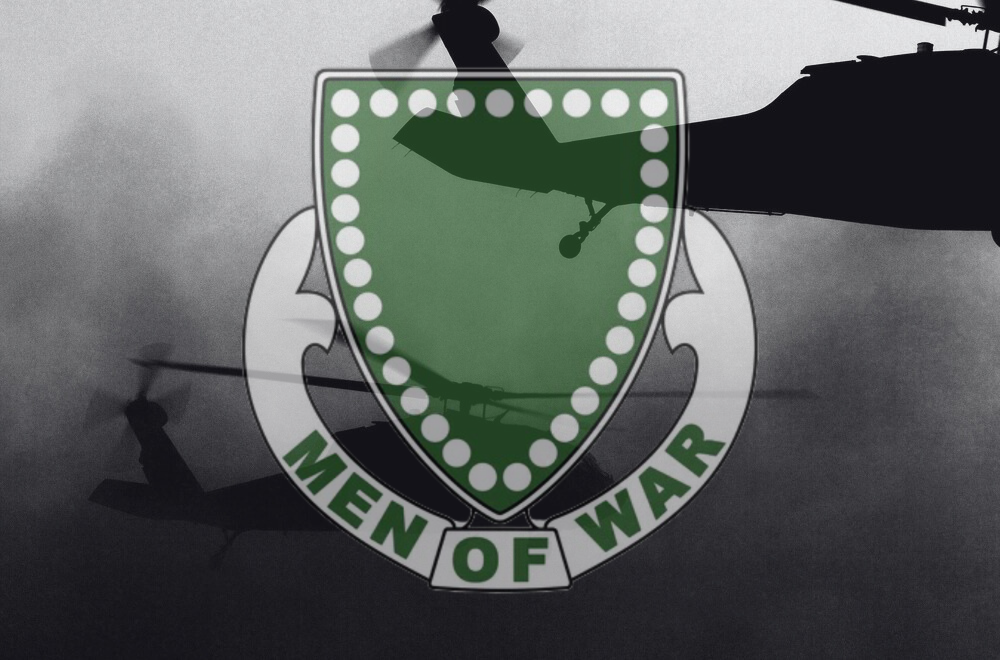 33rd Cavalry Regiment Insignia over helicopters during Operation Starlite