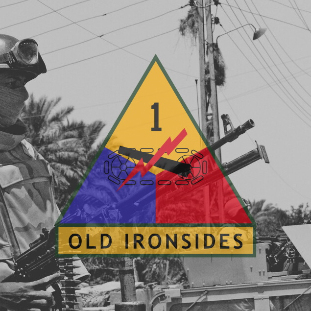 1st Armored Division Insignia over image from Operation Squeeze Play