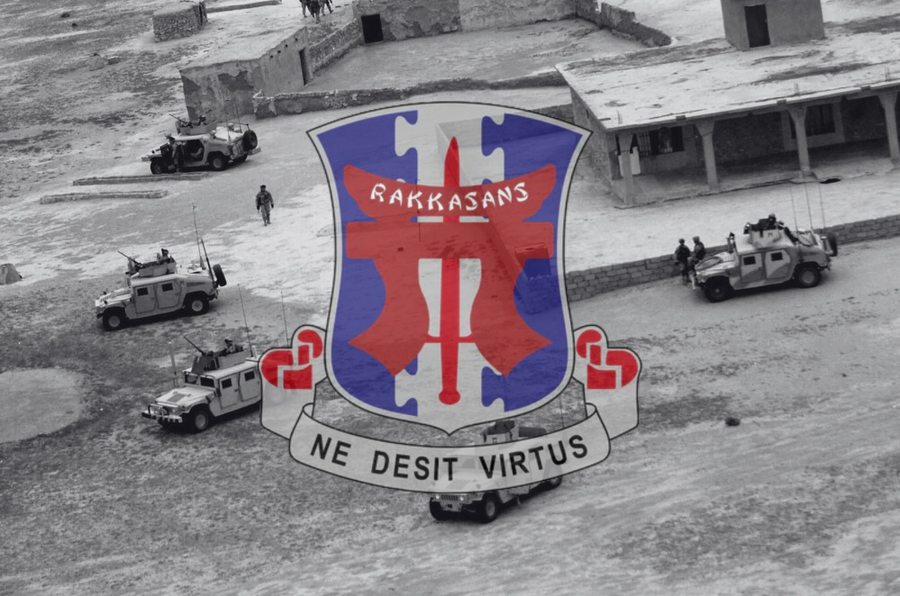 3rd Brigade Combat Team (BCT) "Rakkasan" 101st Airborne Insignia over image from Operation Swift Sword