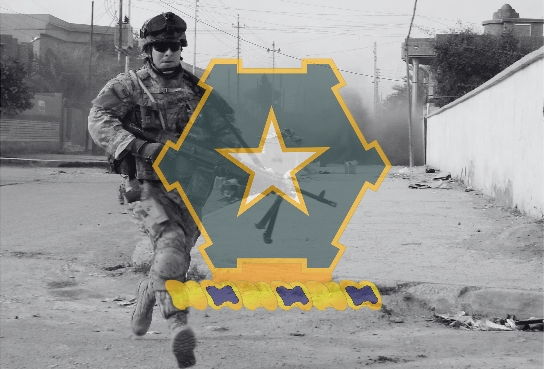 36th Infantry Regiment Insignia over image from the Battle of Ramadi