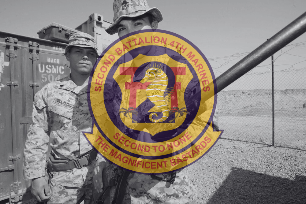 2nd Battalion, 4th Marines Insignia over image from the Battle of Ramadi 