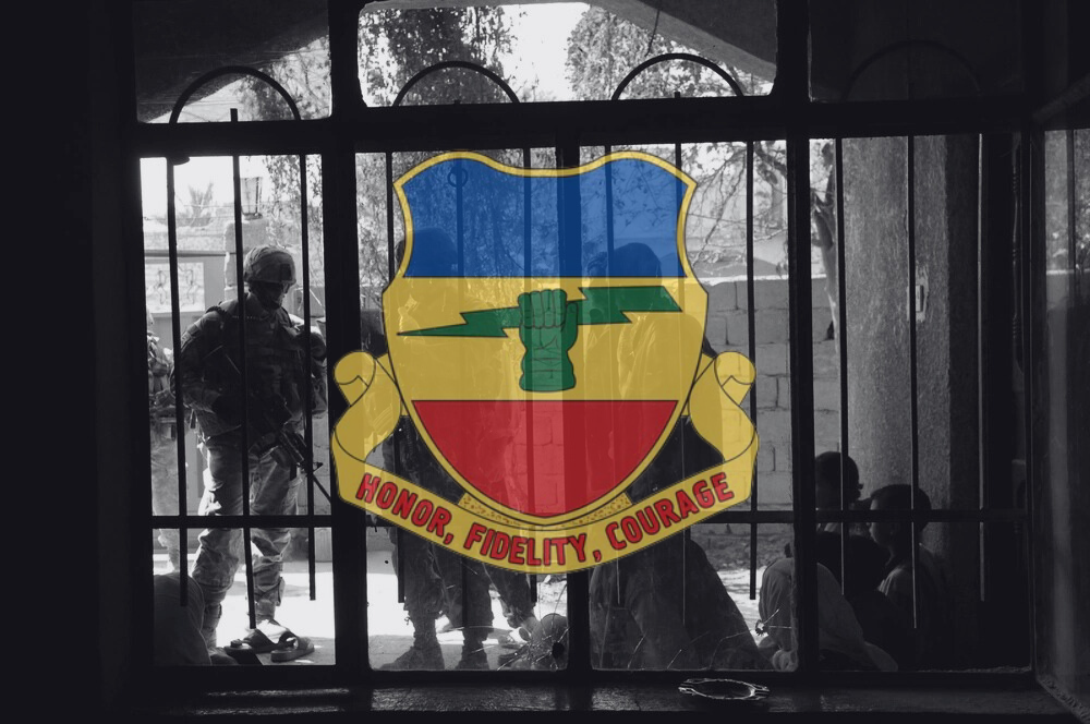 73rd Cavalry Regiment Insignia over image from Operation Minotaur