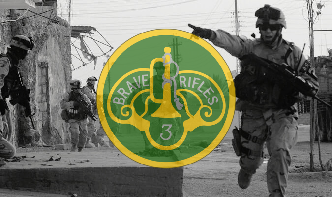 3rd Cavalry Regiment Insignia over image from the battle of Tal Afar