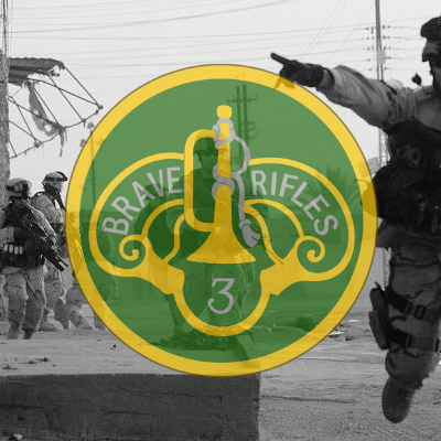 3rd Cavalry Regiment Insignia over image from the battle of Tal Afar